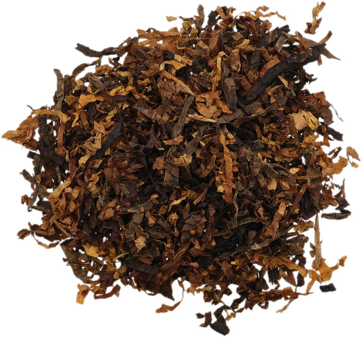 Heap of dried tobacco leaves on a white background