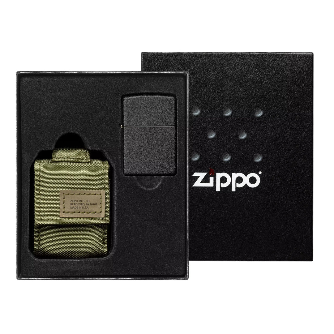 Zippo 236 Blk Crackle Ltr Tactical Pouch OD Green GS - Image 1