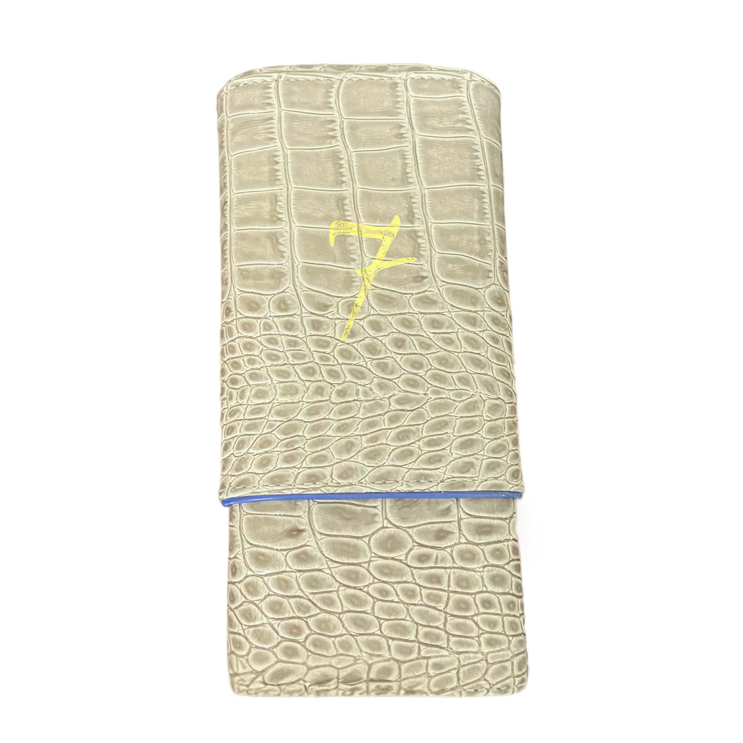 El Septimo Taupe & Sapphire Blue Crocodile/Leather 3- Cigar Travel Case