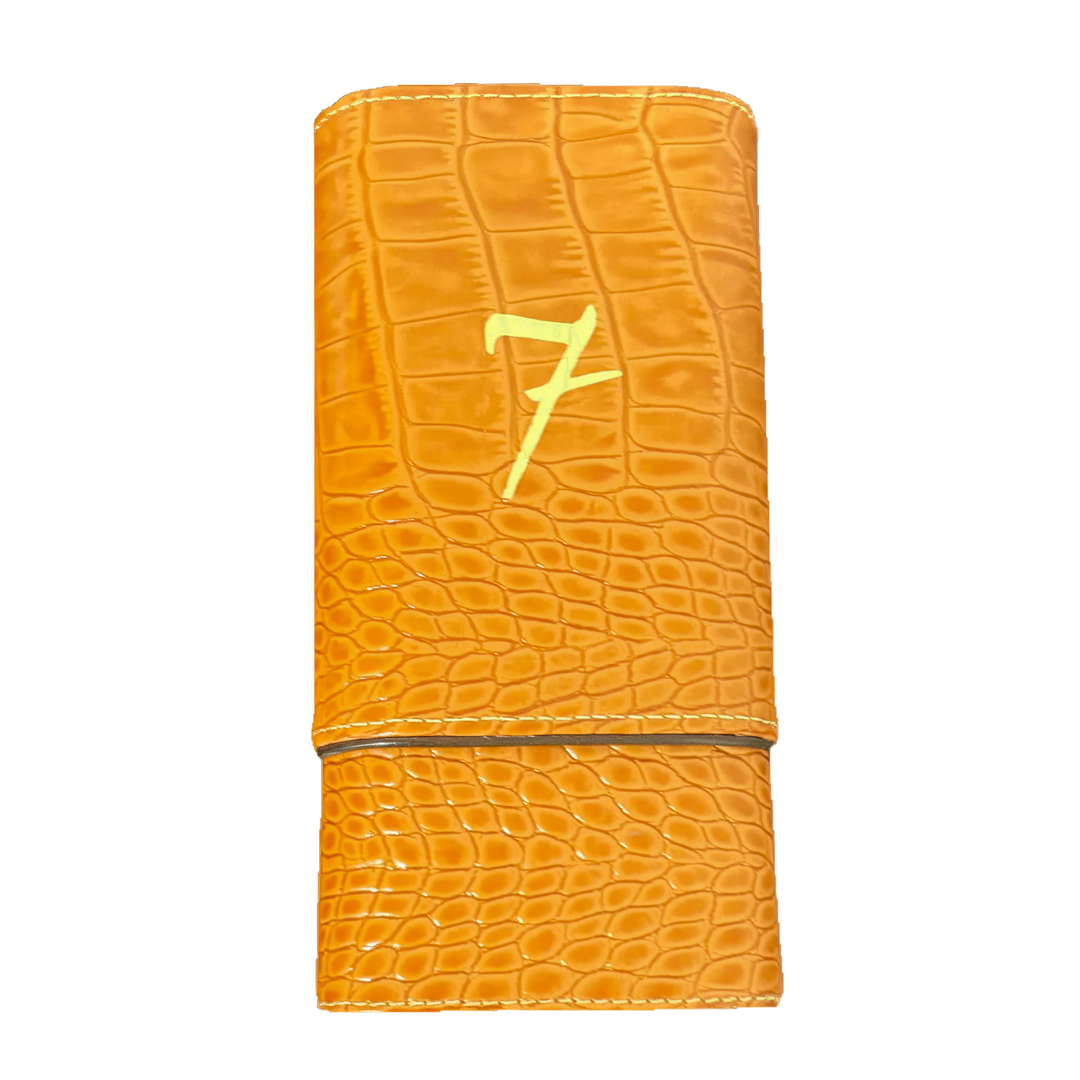 El Septimo Orange & Brown Crocodile/Leather 3-Cigar Travel Case