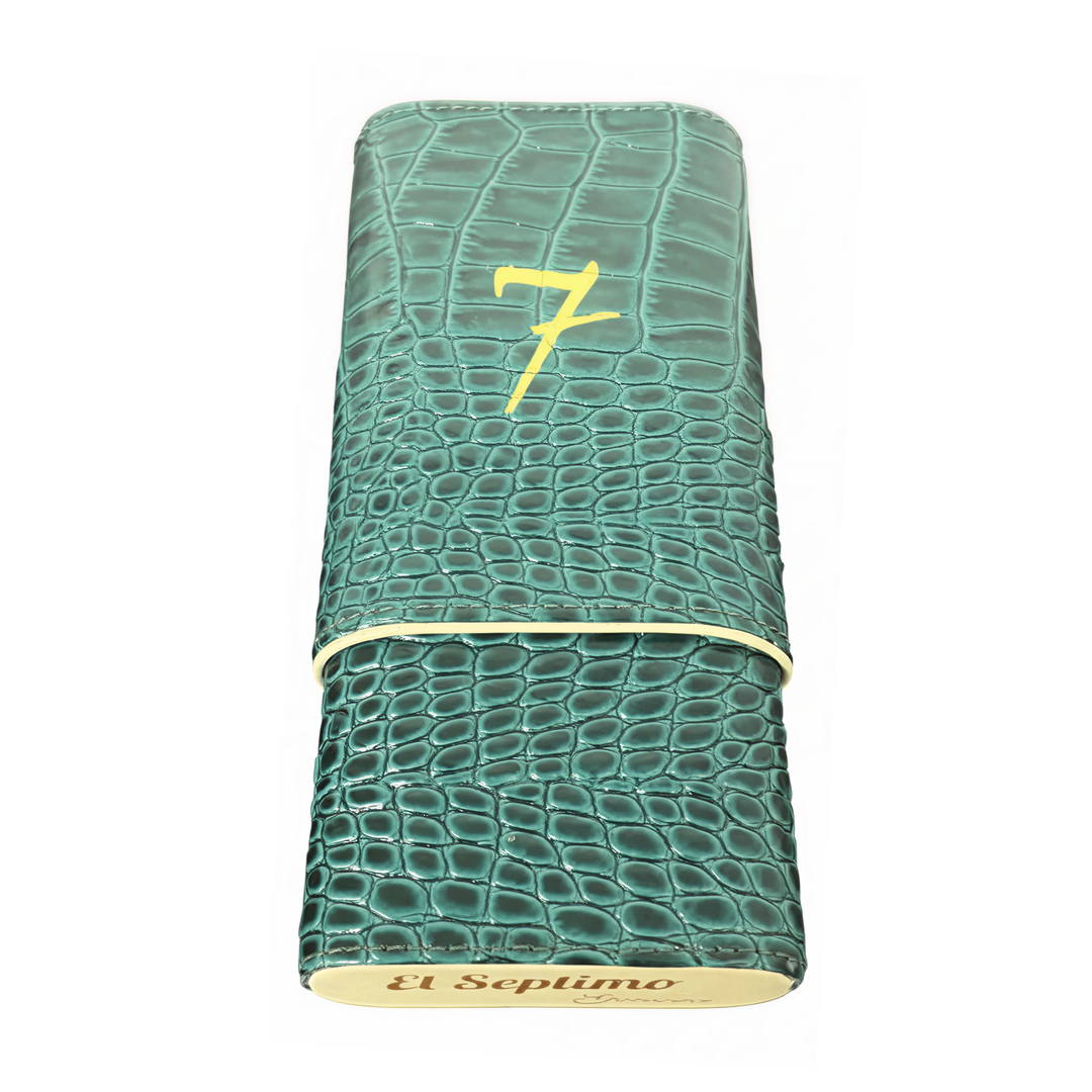 El Septimo Emerald Green & Beige Crocodile/Leather 3- Cigar Travel Case