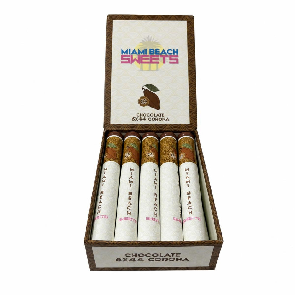 Miami Beach Sweets Chocolate Corona Tubo AI product photo