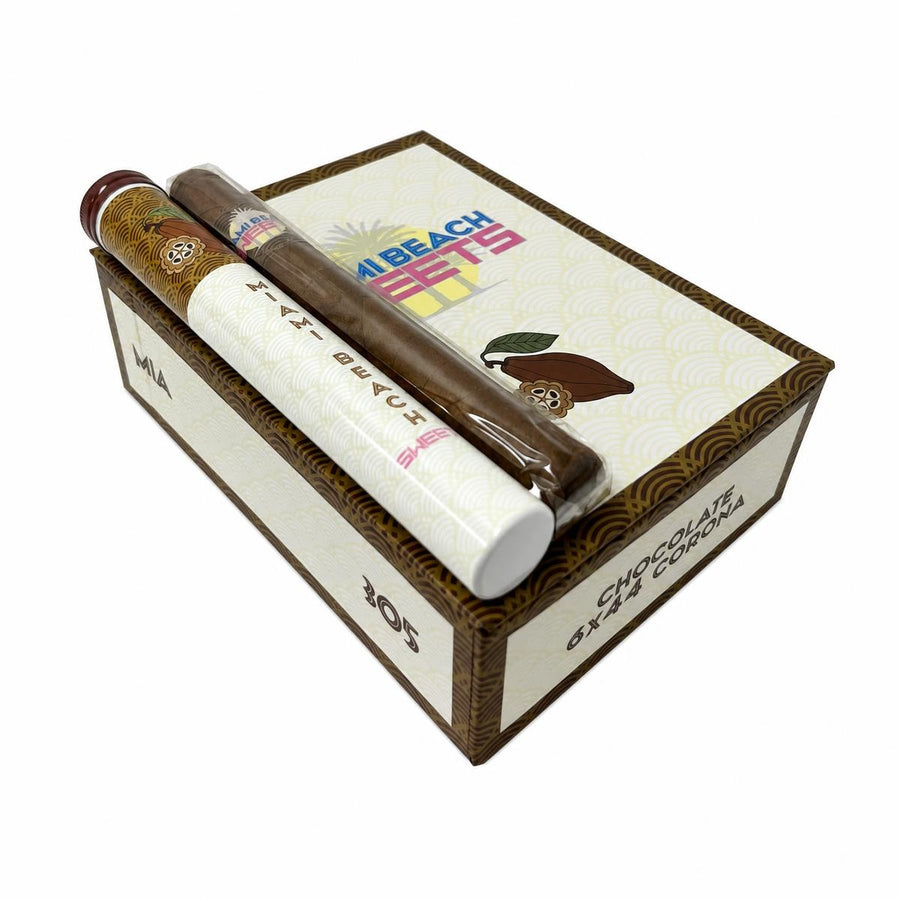 Miami Beach Sweets Chocolate Corona Tubo AI product photo