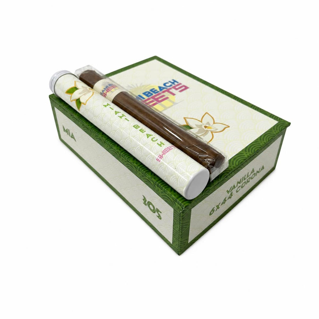 Miami Beach Sweets Vanilla Corona Tubo AI product photo