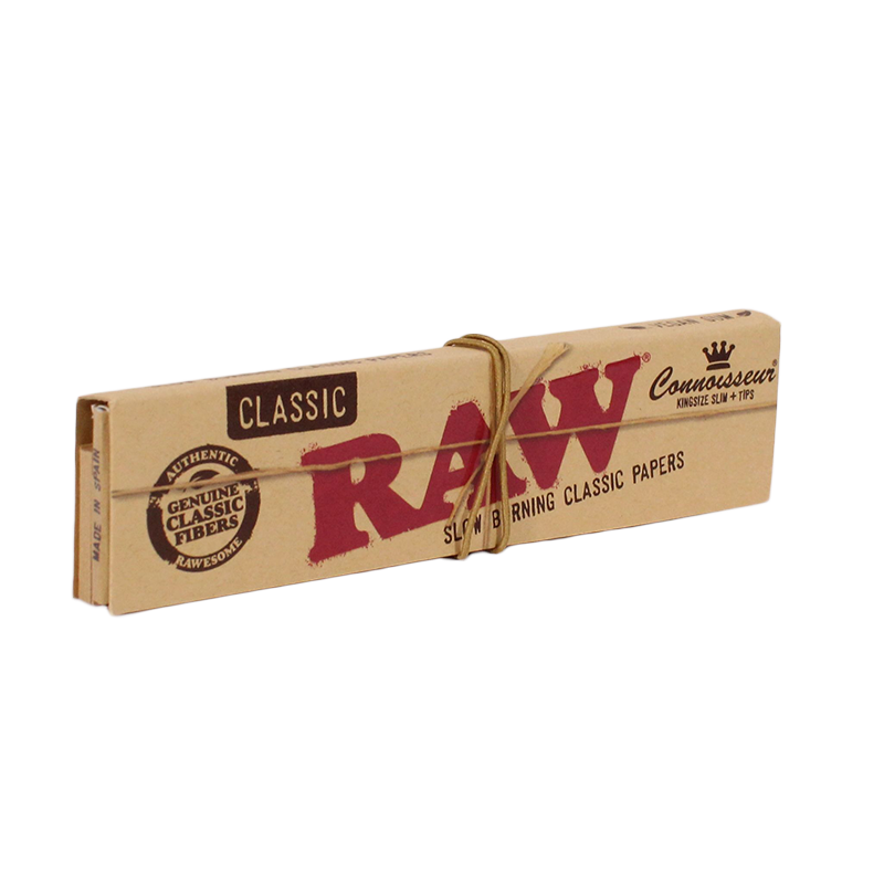 Raw Classic King Size Connoisseur with Tips Rolling Papers 24bx - Image 1