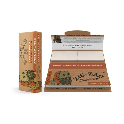 Zig-Zag Combo Pack 1 1/4 Unbleached Rolling Paper + Tips 50ct