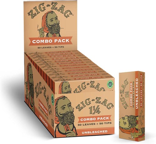 Zig-Zag Combo Pack 1 1/4 Unbleached Rolling Paper + Tips 50ct