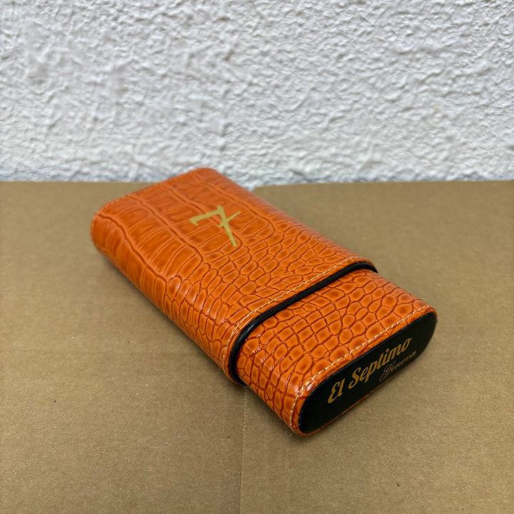 El Septimo Orange & Brown Crocodile/Leather 3-Cigar Travel Case
