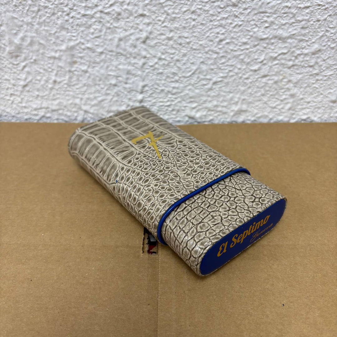 El Septimo Taupe & Sapphire Blue Crocodile/Leather 3- Cigar Travel Case