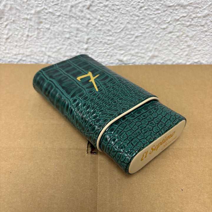 El Septimo Emerald Green & Beige Crocodile/Leather 3- Cigar Travel Case